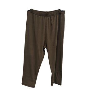 Womens Brown Polyester Spandex Blend Elastic Waist Capri Pants